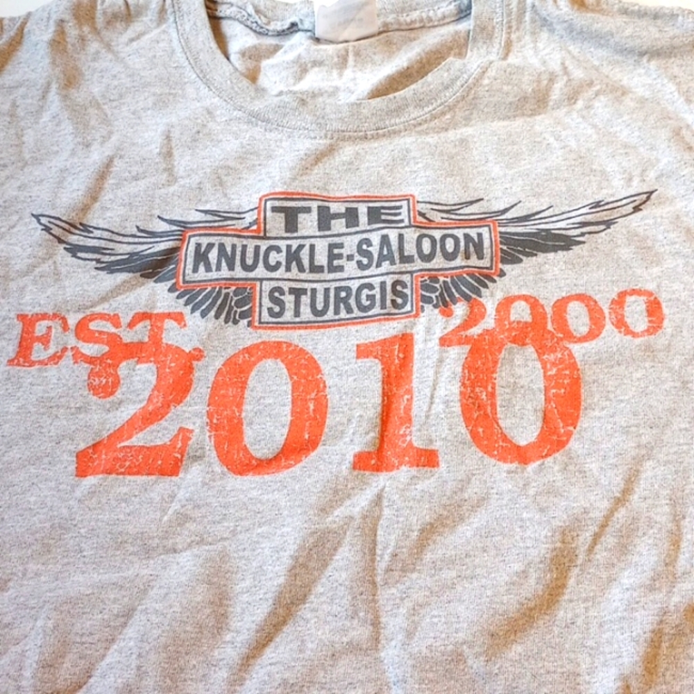 Vintage Large Knuckle-Saloon Sturgis Gray Biker Shirt.  2000, 2010